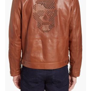 NEW Robert Graham $1,198 ROSCOE Studded Skull Biker Goat Leather Jacket L